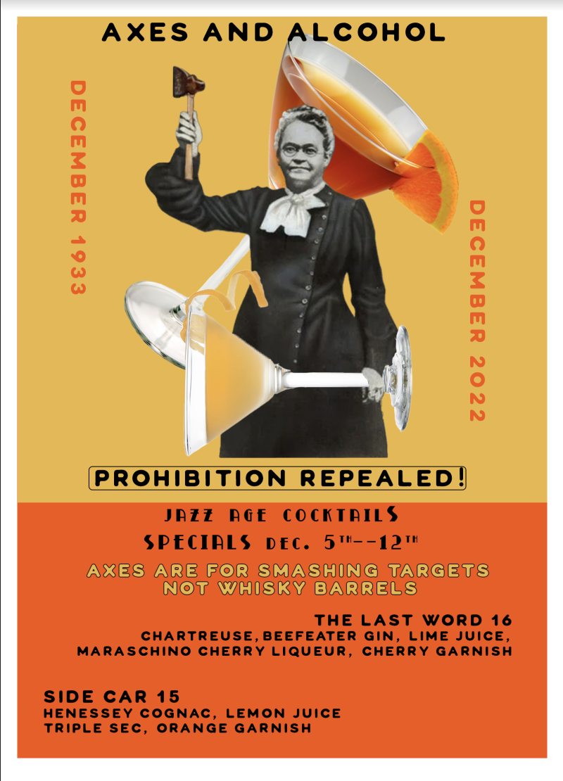 Celebrate Prohibition Repeal with Jazz Age Inspired cocktails, the Sidecar and Last Word at Mo's House of Axe from now until Monday, December 12th.